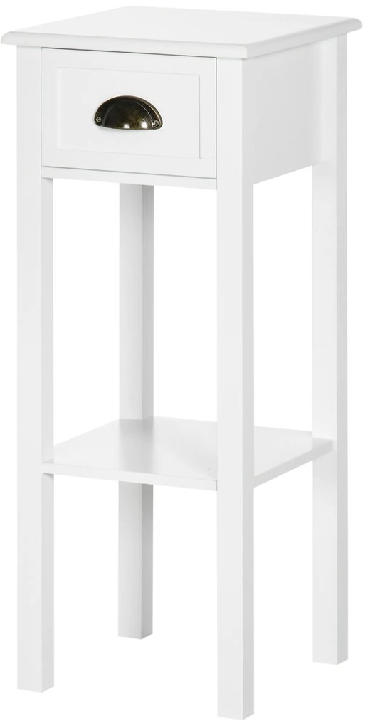 HOMCOM Masă Auxiliară Mesită de Noapte cu Sertar și Raft de Depozitare Stil Modern pentru Sufragerie Dormitor 30x30x75 cm Alb | Aosom Romania