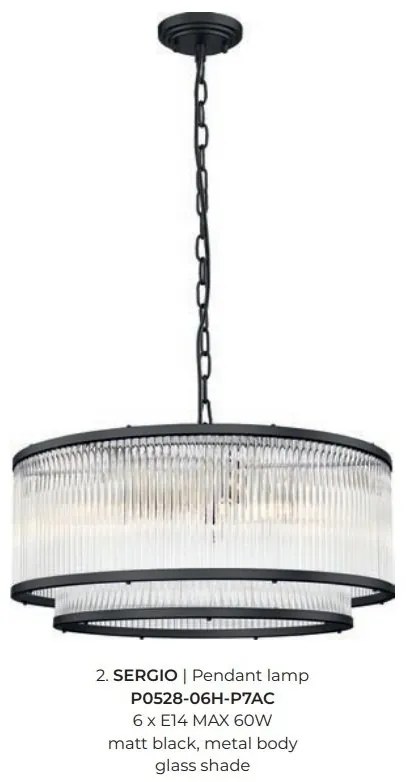 Lustra suspendata eleganta design modern SERGIO negru mat