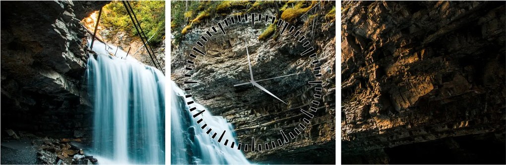 Tablou cu cascada de pădure (cu ceas) (90x30 cm)