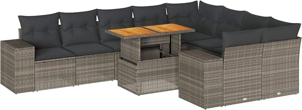 vidaXL Set mobilier de grădină cu perne, 10 piese, gri, poliratan