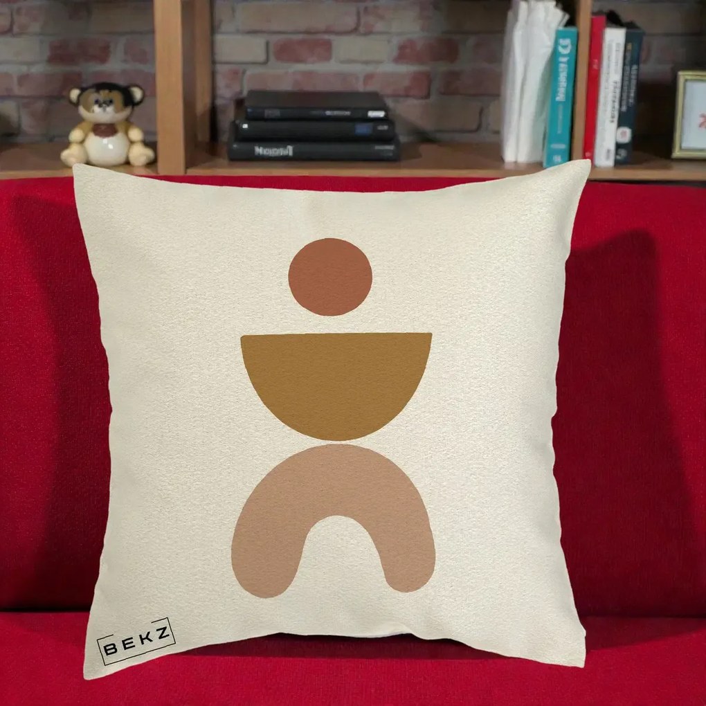 Perna Decorativa Geometric Boho Disc si Arc, 40x40 cm, Ecru, Husa Detasabila, Perna Inclusa, BEKZ®