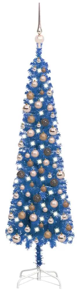Set pom de Craciun subtire cu LED-uri globuri albastru 120 cm 1, blue and rose, 120 cm