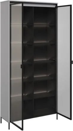 Vitrina 2 usi, sticla fumurie, LED, gri, Moody