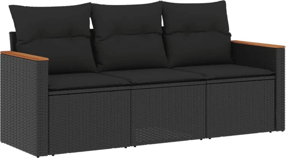 vidaXL Set mobilier de grădină cu perne, 3 piese, negru, poliratan