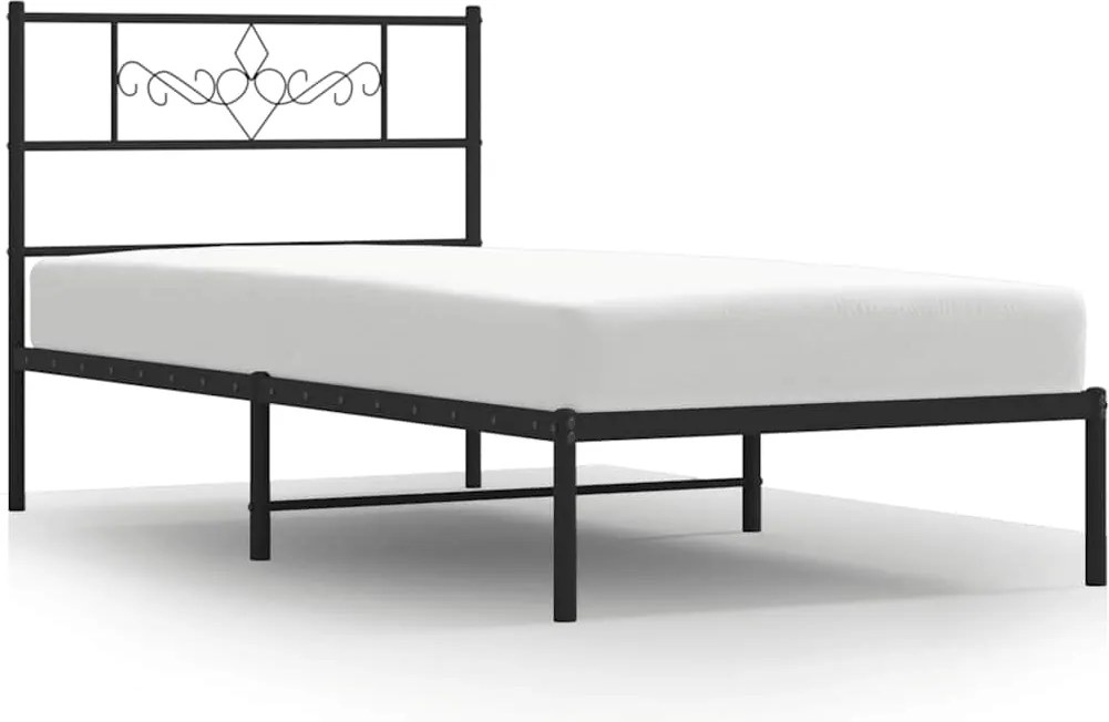 vidaXL Cadru de pat metalic cu tăblie, negru, 100x190 cm