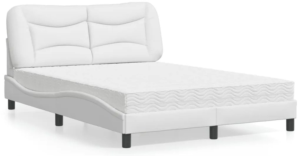 vidaXL Pat cu saltea, alb, 140x190 cm, piele ecologică
