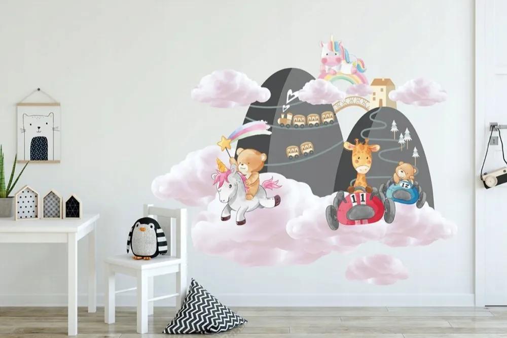 Autocolant de perete de calitate, pentru copii, cu animale din poveste 80 x 160 cm