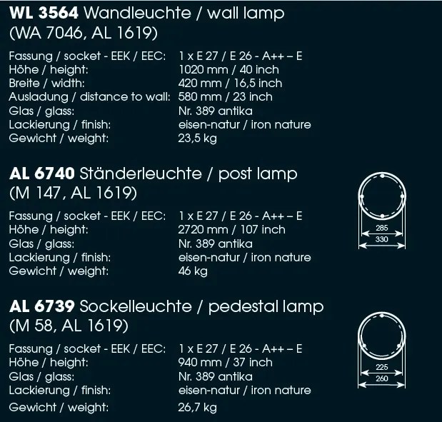 Stalp iluminat exterior din fier forjat, inaltime 272cm, AL 6740