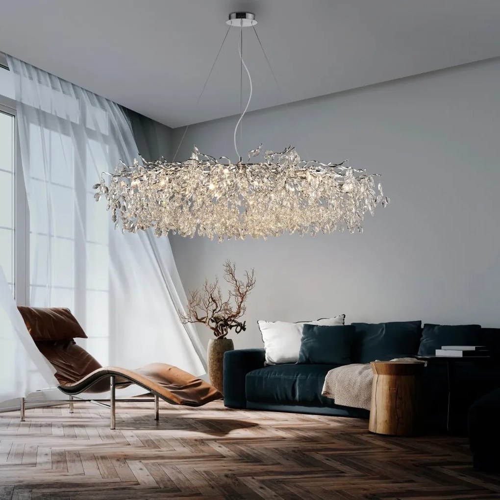 Lustra suspendata design magnific RICICLE crom, 70x150cm