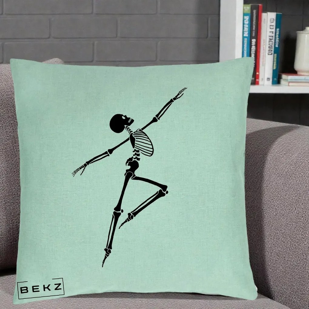 Perna Decorativa Schelet Dansator Silueta Neagra Halloween, 40x40 cm, Verde Menta, Husa Detasabila, Perna Inclusa, BEKZ®