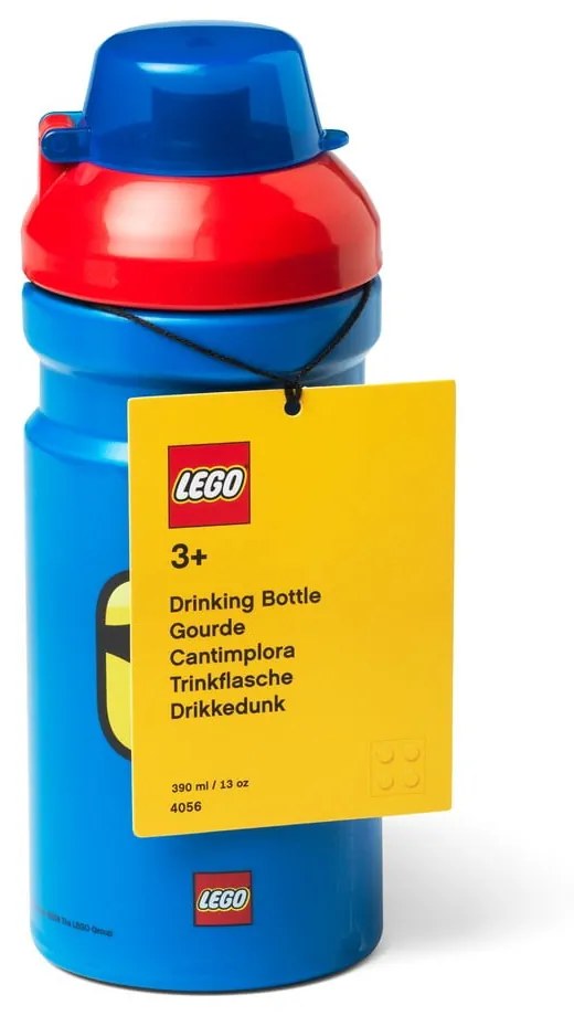 Sticlă pentru apă cu capac roşu LEGO® Iconic, 390 ml, albastru