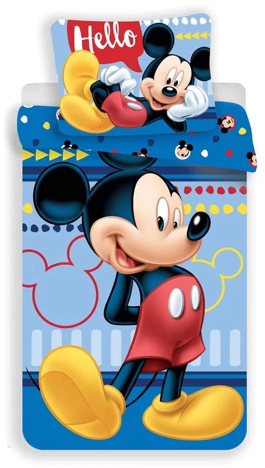 Lenjerie de pat pentru copii din bumbac pentru pat de o persoană 140x200 cm Mickey "Hello" – Jerry Fabrics
