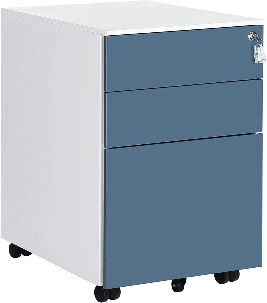 Dulap classificator cu role, 39x52x60 cm, metal, alb albastru