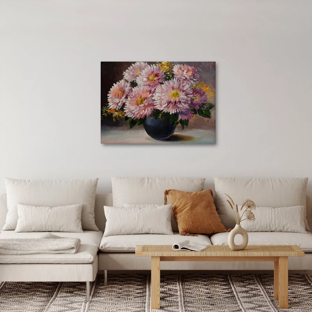Tablou - Pictură în ulei, flori în vază (70x50 cm)
