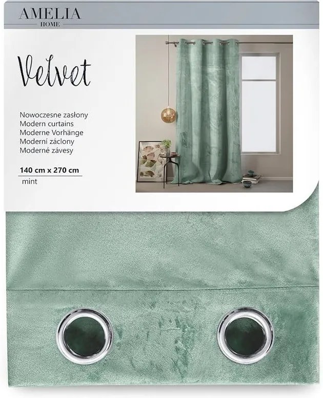 Draperie AmeliaHome Velvet, 140 x 270 cm, verde mentă