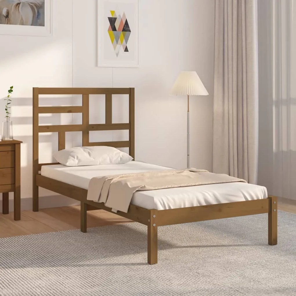 3105913 vidaXL Cadru de pat mic single, maro miere, 75x190 cm, lemn masiv