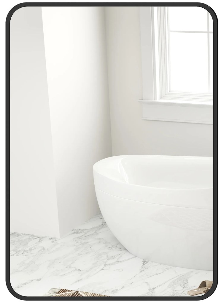 HOMCOM Oglindă de Baie Rectangulară cu Ramă Metalică Oglindă Decorativă pentru Dormitor Living sau Antreu 50x70 cm Negru | Aosom Romania