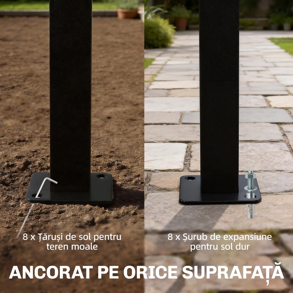 Outsunny Pergolă 3x3m cu Acoperiș Arcuit, Gazebo din Metal și Poliester 180g/m² cu Șuruburi, pentru Exterior, Terasă și Grădină, Protecție UV30+, Alb Crem | Aosom Romania