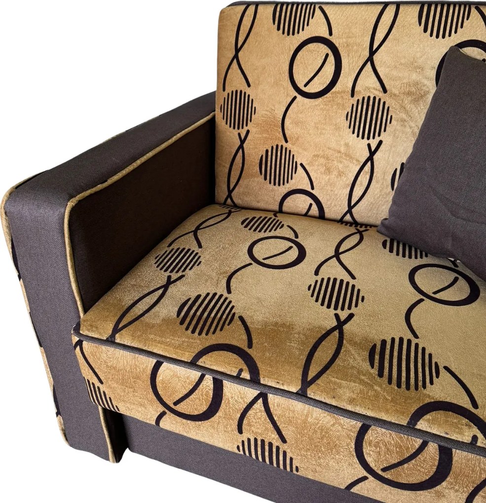 Fotoliu SAMY NEXT extensibil, cu lada de depozitare, stofa maro, cadru metalic, 103x100x92 Stofa, Maro + Bej