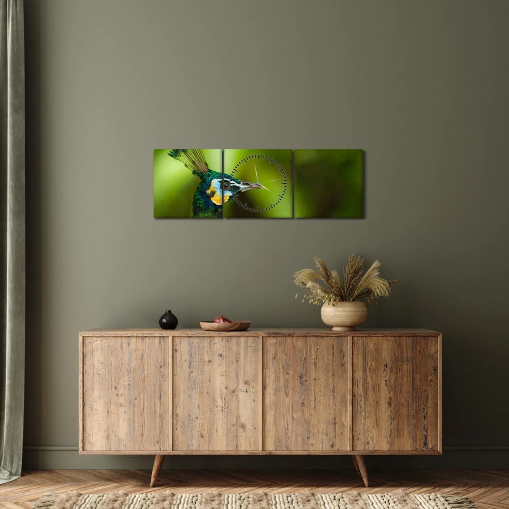 Tablou cu păun (cu ceas) (90x30 cm)