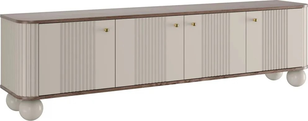 Comodă TV Vesper 4D 187 cm - cașmir / nuc / mânere aurii / picioare sferice