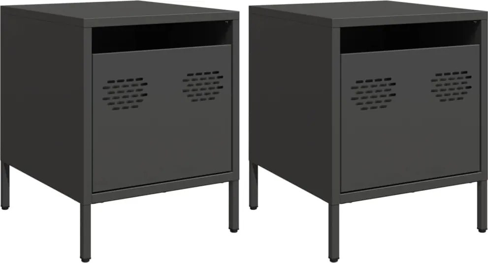 vidaXL Noptiere, 2 buc., negru, 35x39x43,5 cm, oțel