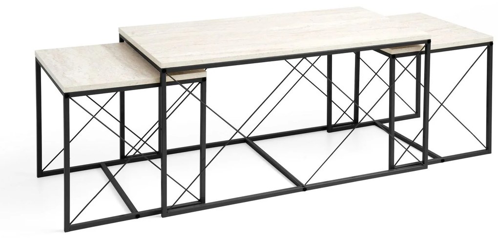 Set 3 măsuțe cafea Defenella (Marmură + negru). 1107088