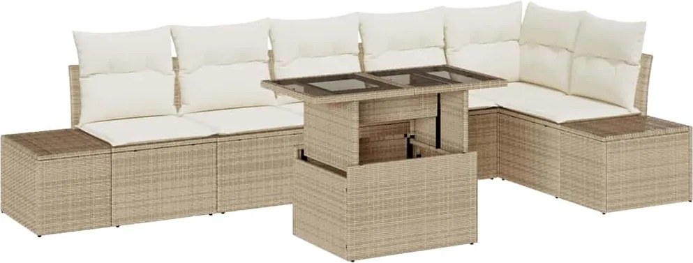 vidaXL Set de canapele pentru grădină 7 pcs Bej Rattan poli