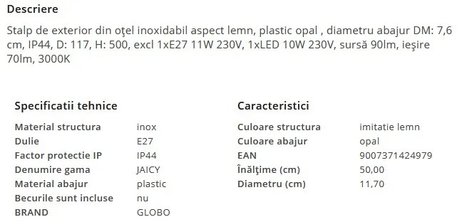 Stalp de exterior modern IP44 JAICY 50cm
