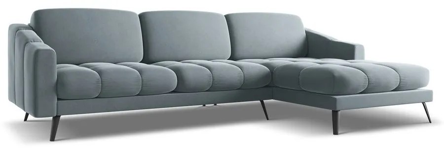 Colțar albastru deschis cu tapițerie din catifea (cu colț pe partea dreaptă) Nalu – Makamii