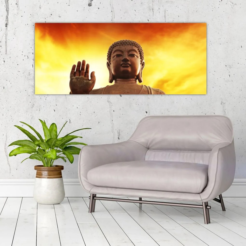 Tablou - Buddha cu fundal roșu și galben (120x50 cm)