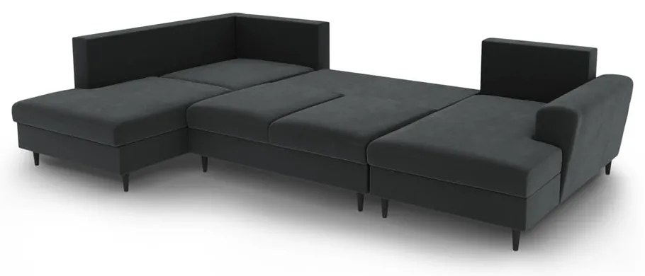 Colțar gri închis extensibil, cu spațiu de depozitare cu tapițerie din catifea (cu colț pe partea stângă-în formă de "U") Kyoto – Cosmopolitan Design