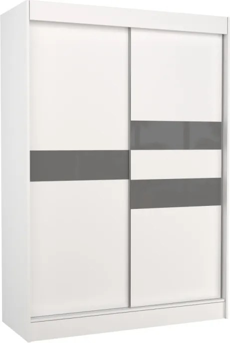 Dulap cu usi glisante 150x215 cm, Batia, ADRK Furniture (Culoare: Negru / Alb / Gri Lacobel)