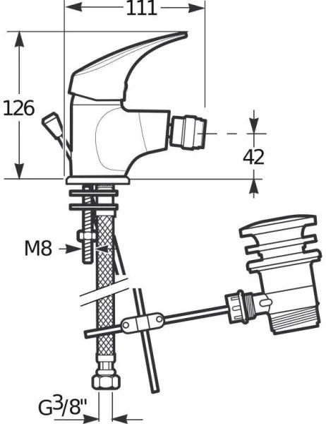 Baterie de bideu + supapă fără preaplin JIKA H3411N10041111 TALAS 12,6 cm crom