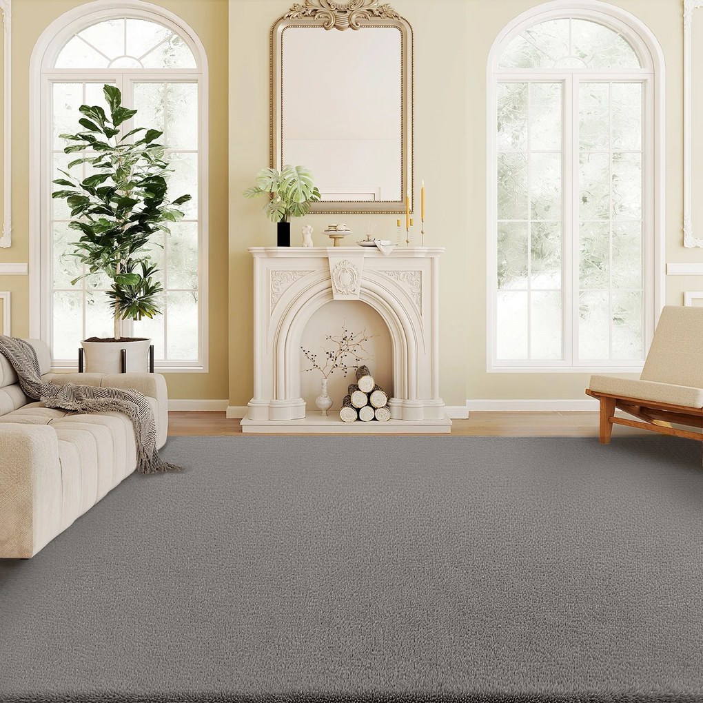 HOMCOM Covor living 200 x 140 cm, covor cu fire lungi, lavabil la mașină, antiderapant, din blană sintetică, gri deschis | Aosom Romania