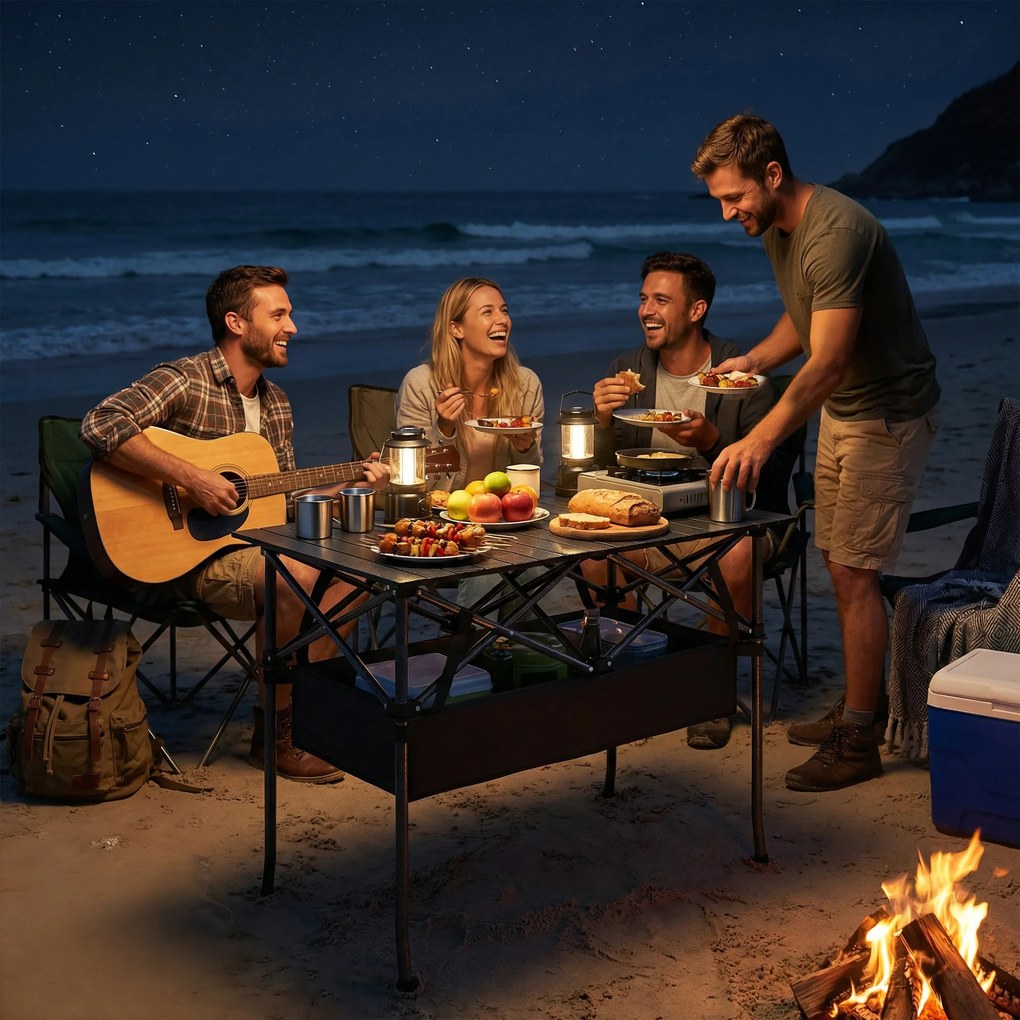 Masă de Picnic Pliabilă și Portabilă Outsunny cu Plasă de Depozitare și Geantă pentru Transport, pentru Camping și Exterior, Negru | Aosom Romania