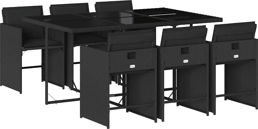 vidaXL Set mobilier de grădină cu perne, 7 piese, negru, poliratan