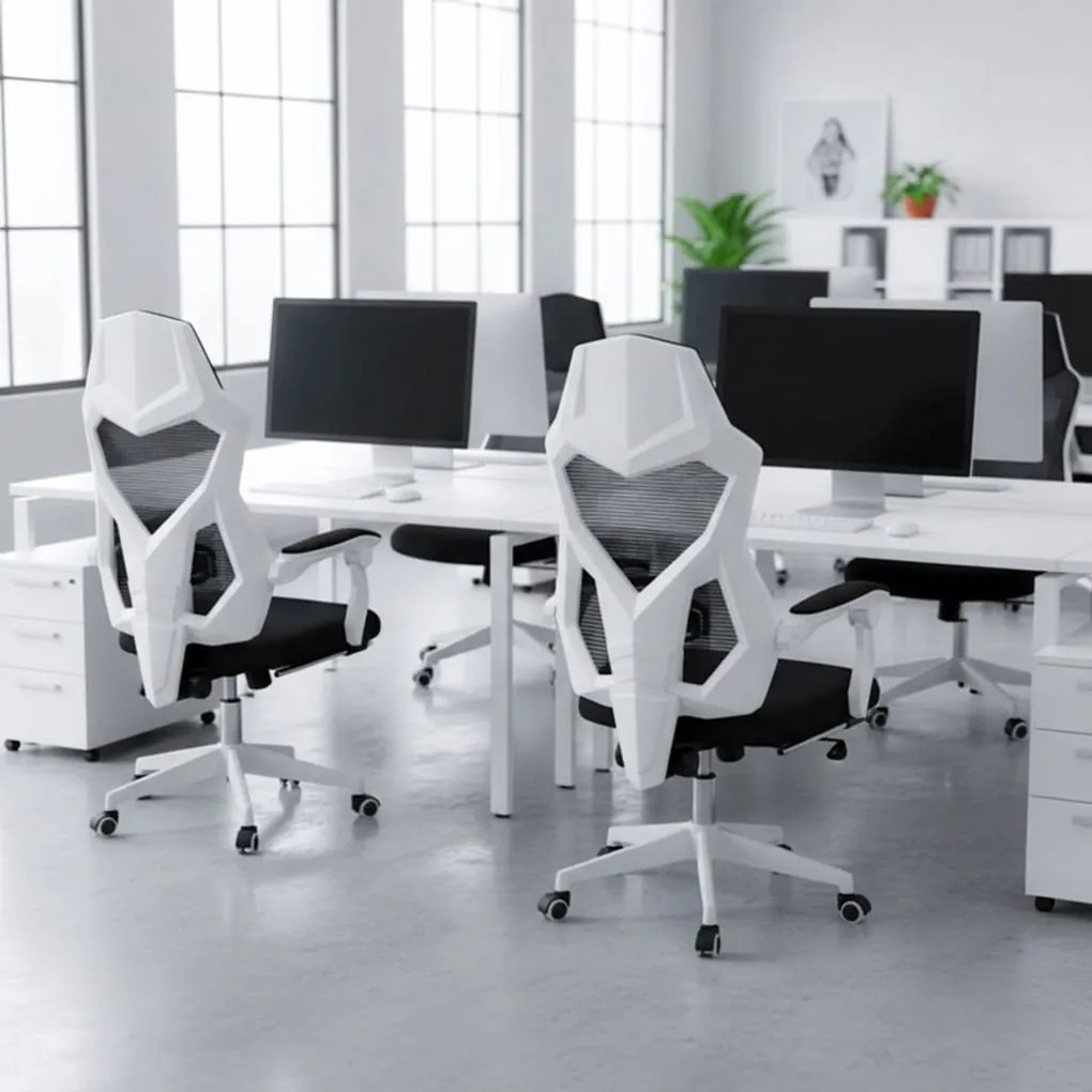 Scaun ergonomic OFF 424 alb, suport picioare și rabatare 130°