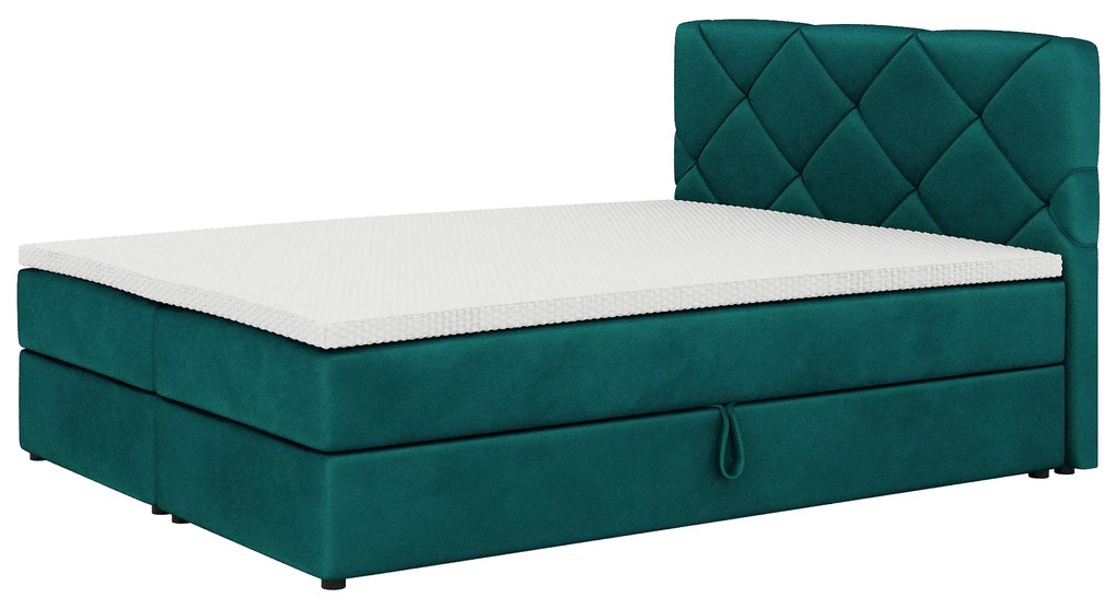 Pat matrimonial Boxspring 140x200 cm Karum (cu saltea și somieră) (verde închis). 1007772