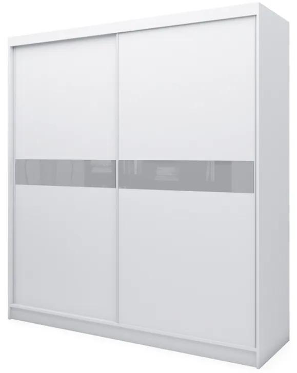 Expedo Dulap cu uși glisante ALEXA + Amortizor, alb/sticlă gri, 200x216x61