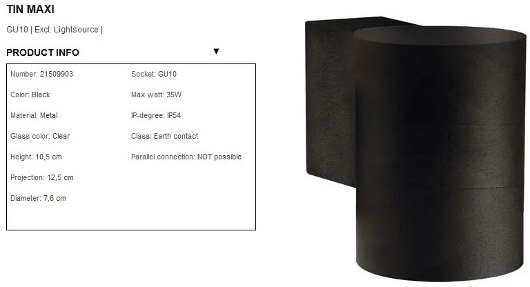 Aplica de perete exterior IP54 Tin Maxi negru 21509903 NL