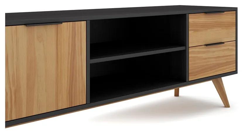 Comodă TV negru/natural din lemn de pin 180x53 cm Lavis – Marckeric