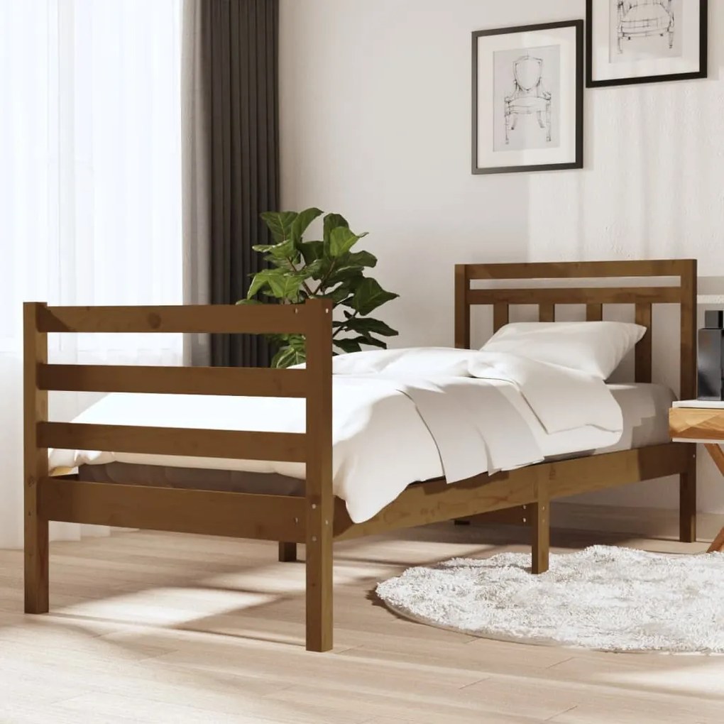 3100617 vidaXL Cadru de pat Small Single 2FT6 maro miere, 75x190 cm lemn masiv