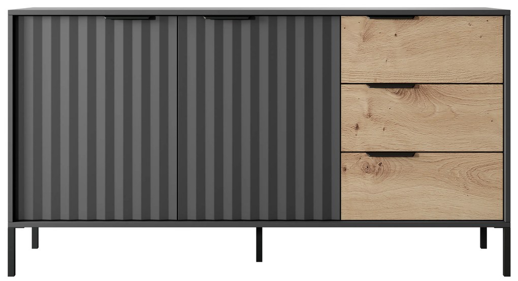 Comodă Rastafa 2D3S (Stejar artisan + Negru). 1071379