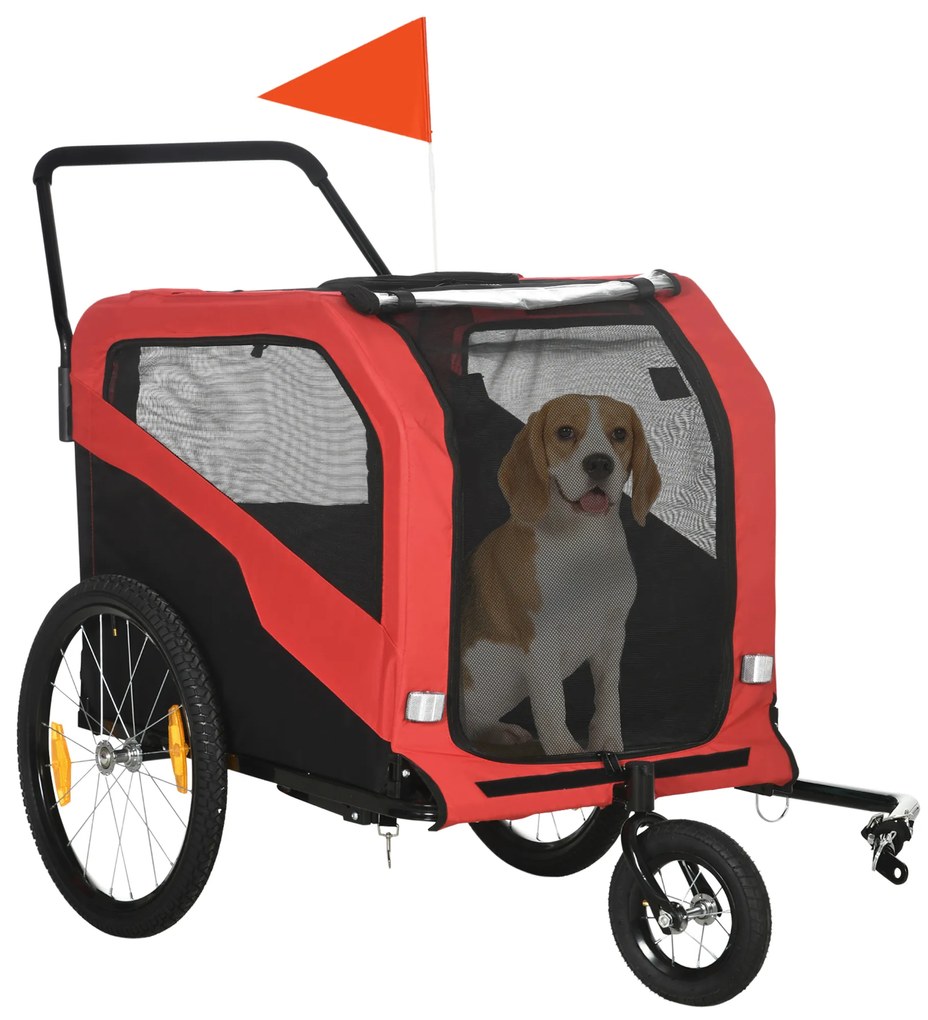 PawHut Remorcă pentru copii, remorcă pentru bicicletă, inclusiv elemente reflectorizante, 1 drapel, 170 cm x 77 cm x 90 cm, Roșu | Aosom Romania