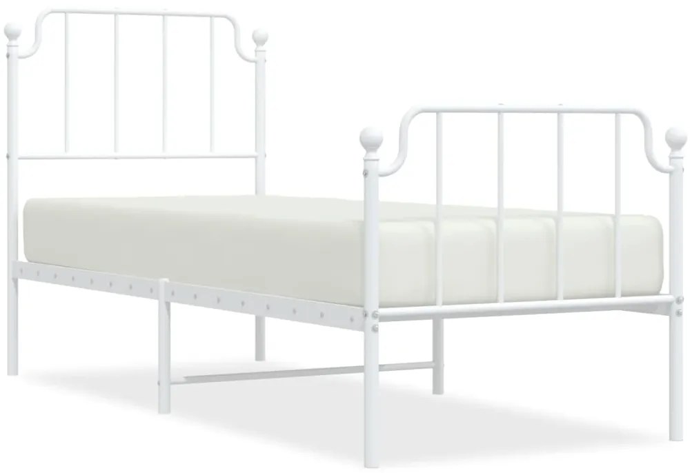 Cadru de pat metalic cu tablie de cap/picioare alb, 75x190 cm