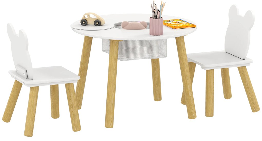 AIYAPLAY Set 1 masă rotundă, 2 scaune pentru copii, 3 piese, spătar în formă de urs, activități, activități creative, mese, 3-6 ani | Aosom Romania