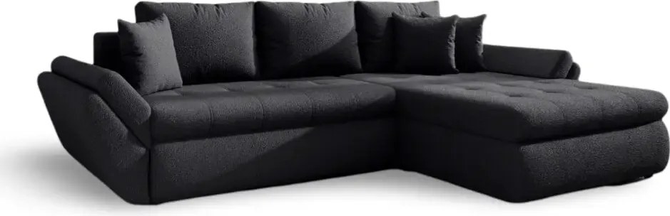 Colțar extensibil dumonde cu ladă de depozitare si sezut confortabil din spuma high-density, Loana Euphoria Black II 270x185 cm