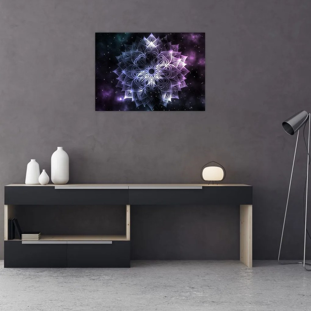 Tablou pe sticlă - Mandala Lotus în spațiu (70x50 cm)