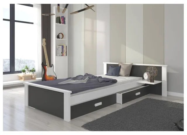 Pat Dormitor ALDEX Cu Sertar Gri Inchis/Alb 90x200cm